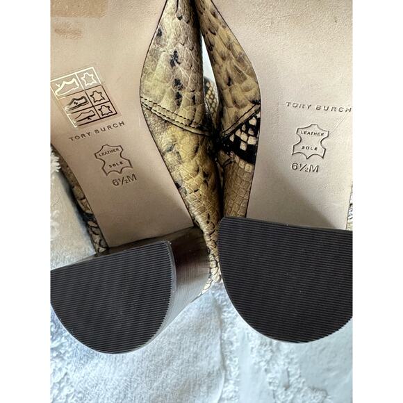Tory Burch NWOT Pull On Knee High Snake Embossed Leather Boots Sand Drift Sz 6.5 - Picture 3 of 7